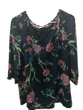 Anthropologie HD in Paris Size 14 Eira Green Floral 3/4 Sleeve Blouse